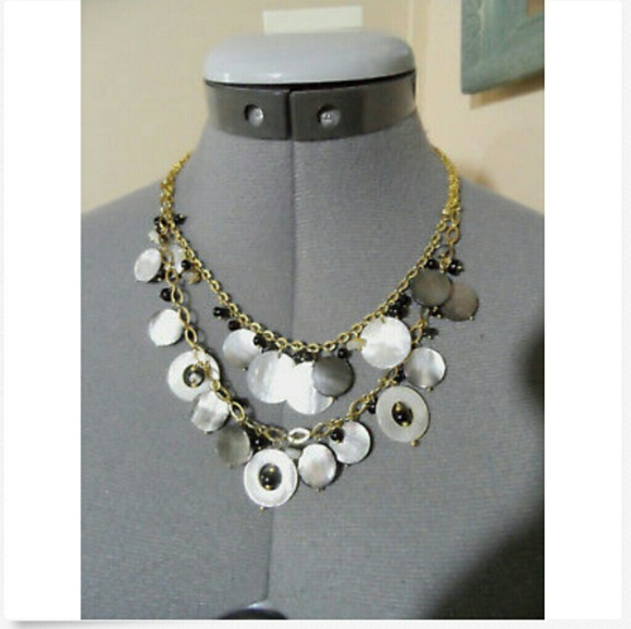 Double layer strand Mother of Pearl Beads Necklace 20-22" Gold tone Boho Gypsy - Picture 1 of 5